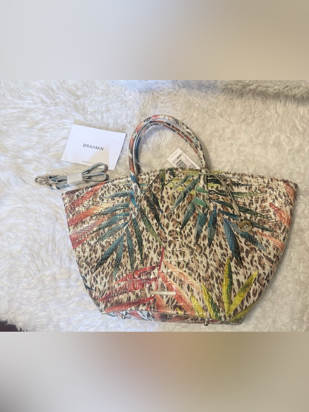 Brahmin Multicolor Palm Leaf & Leopard Print Tote - Picture 4 of 14